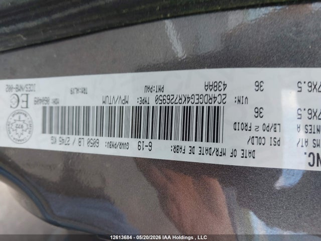 2019 Dodge Grand Caravan Gt მანქანა იყიდება აუქციონზე, vin: 2C4RDGEG4KR726950, აუქციონის ნომერი: 12613684