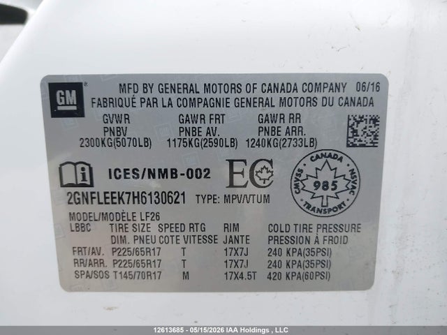 2017 Chevrolet Equinox Ls მანქანა იყიდება აუქციონზე, vin: 2GNFLEEK7H6130621, აუქციონის ნომერი: 12613685