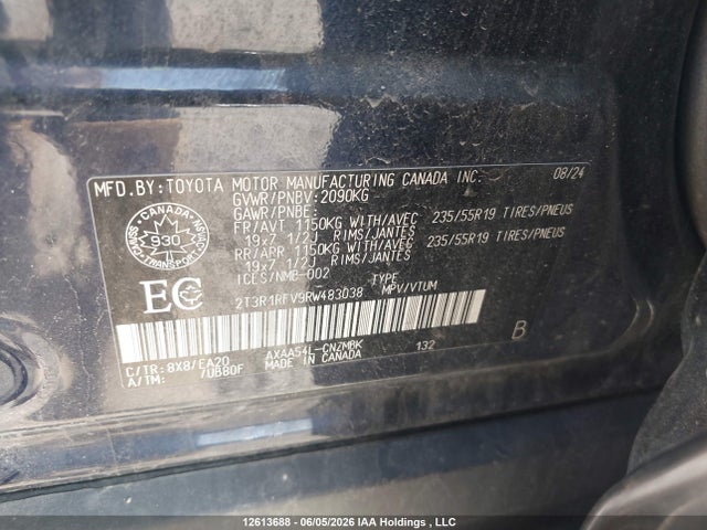 2024 Toyota Rav4 მანქანა იყიდება აუქციონზე, vin: 2T3R1RFV9RW483038, აუქციონის ნომერი: 12613688