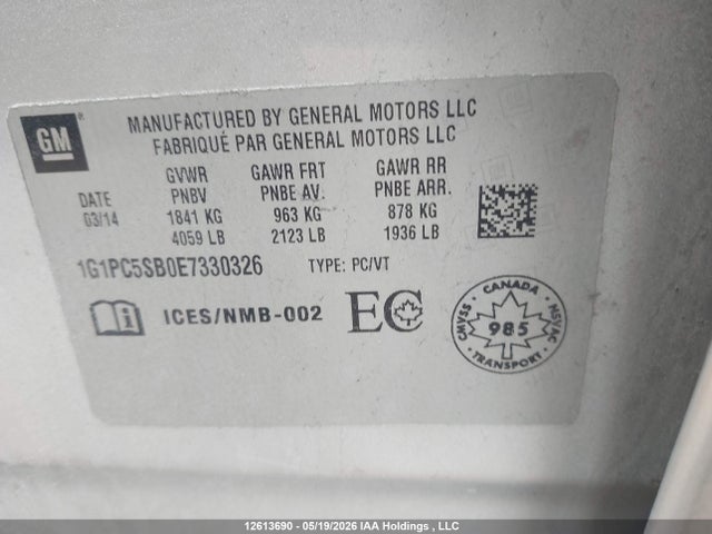 Продажа на аукционе авто 2014 Chevrolet Cruze Lt, vin: 1G1PC5SB0E7330326, номер лота: 12613690