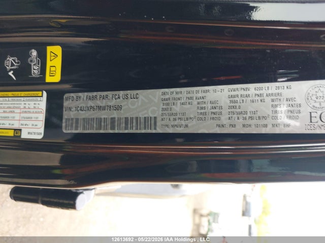 12613692 :رقم المزاد ، 1C4JJXP67MW781509 vin ، 2021 Jeep Wrangler 4xe مزاد بيع