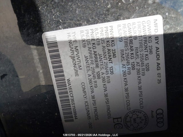 12613703 :رقم المزاد ، WA1EECF35S1109944 vin ، 2025 Audi Q3 45 Progressiv مزاد بيع