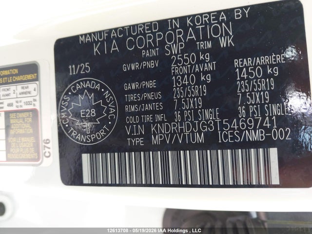 Aukcja sprzedaży 2026 Kia Sorento Hybrid, vin: KNDRHDJG3T5469741, numer aukcji: 12613708