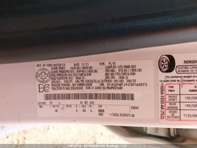 Продаж на аукціоні авто 2012 Ford Fiesta Ses, vin: 3FADP4FJ1CM148573, номер лоту: 12613714