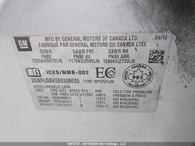 Продаж на аукціоні авто 2014 Chevrolet Equinox, vin: 2GNFLGEK0E6308635, номер лоту: 12613727