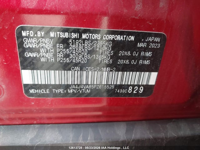 JA4J4VA85PZ615525 Mitsubishi Outlander Gt/gt Premium