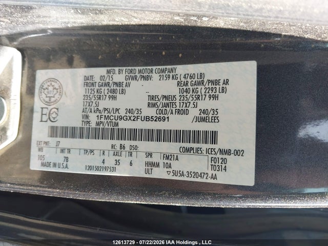 Ford ESCAPE SE 2015 1FMCU9GX2FUB52691 Image 9