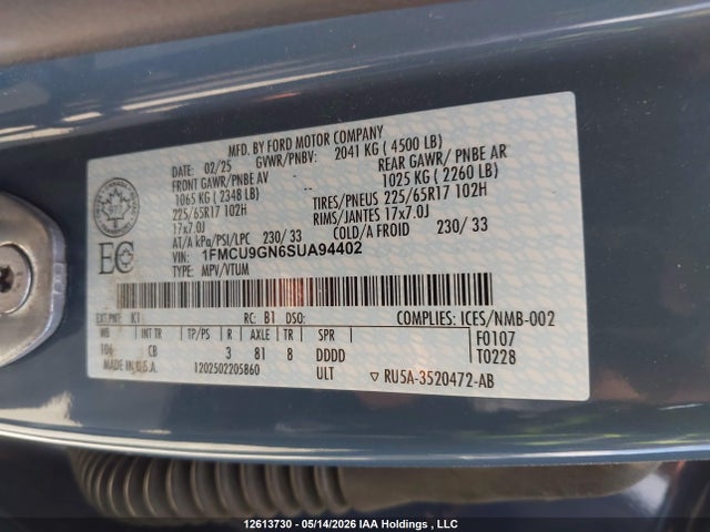 Продаж на аукціоні авто 2025 Ford Escape Active, vin: 1FMCU9GN6SUA94402, номер лоту: 12613730