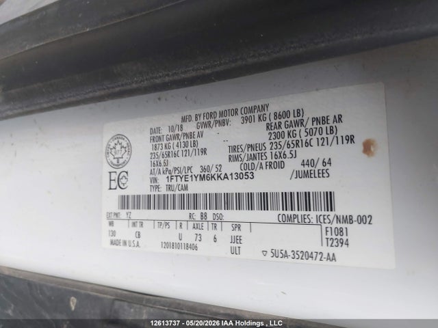 Ford Transit T-150 2019 1FTYE1YM6KKA13053 Image 9