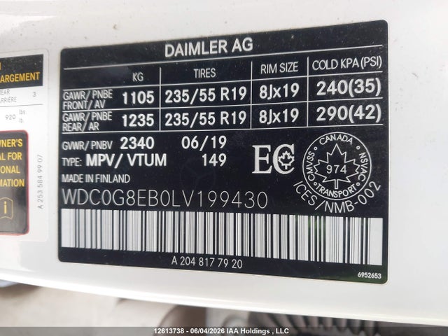 Продажа на аукционе авто 2020 Mercedes-benz Glc 300 4matic, vin: WDC0G8EB0LV199430, номер лота: 12613738