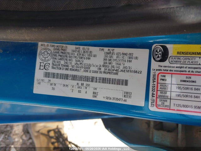 Продаж на аукціоні авто 2014 Ford Fiesta Se, vin: 3FADP4EJ6EM105822, номер лоту: 12613741