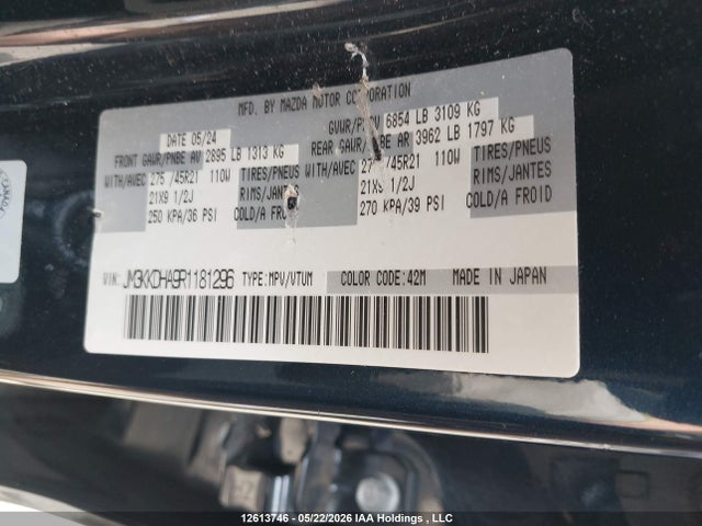 JM3KKDHA9R1181296 Mazda Cx-90 Phev Gt