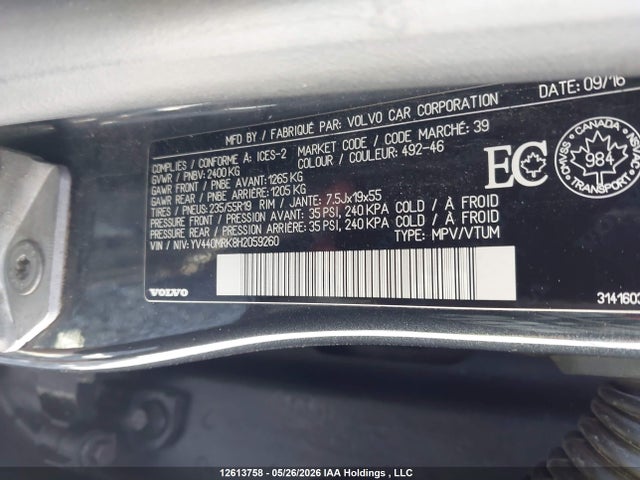 Aukcja sprzedaży 2017 Volvo Xc60 T5 Special Edition Premier, vin: YV440MRK8H2059260, numer aukcji: 12613758
