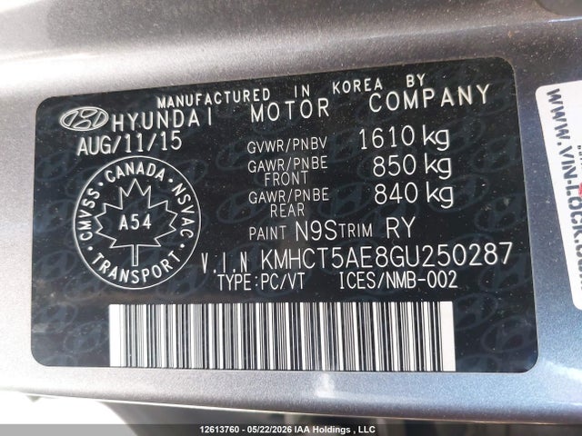 KMHCT5AE8GU250287 Hyundai ACCENT SE