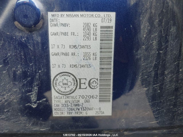5N1AT2MTXLC702062 Nissan Rogue