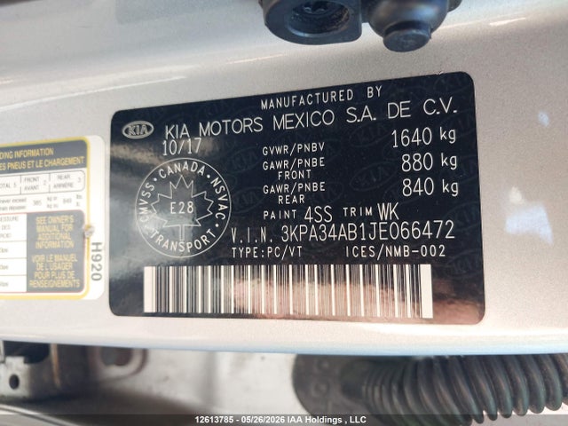 Aukcja sprzedaży 2018 Kia Rio Ex/ex Sport/ex Tech Navi, vin: 3KPA34AB1JE066472, numer aukcji: 12613785