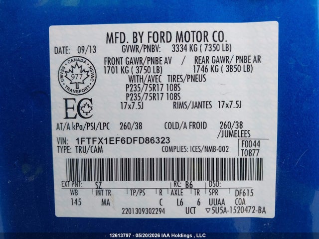 Aukcja sprzedaży 2013 Ford F150 Super Cab, vin: 1FTFX1EF6DFD86323, numer aukcji: 12613797