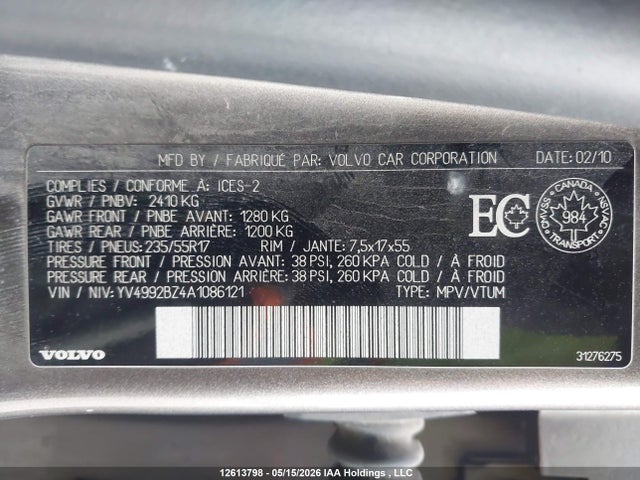 12613798 :رقم المزاد ، YV4992BZ4A1086121 vin ، 2010 Volvo Xc70 T6 مزاد بيع