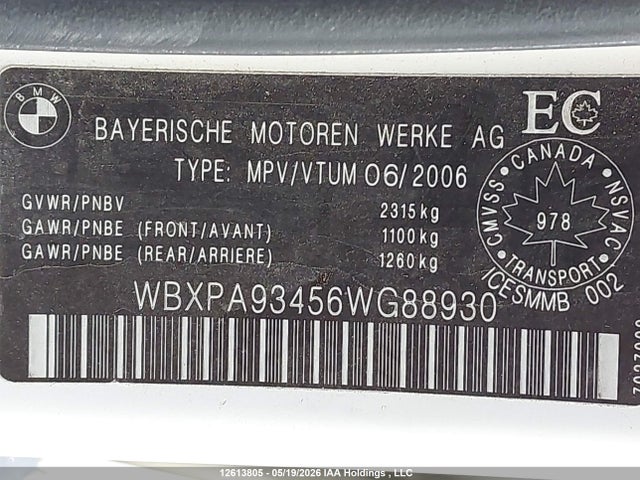 Aukcja sprzedaży 2006 Bmw X3 3.0i, vin: WBXPA93456WG88930, numer aukcji: 12613805