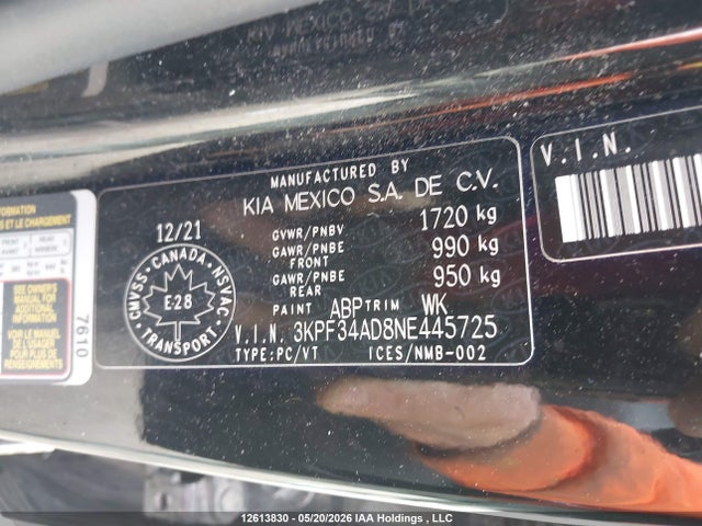 Продаж на аукціоні авто 2022 Kia Forte Gt Line, vin: 3KPF34AD8NE445725, номер лоту: 12613830
