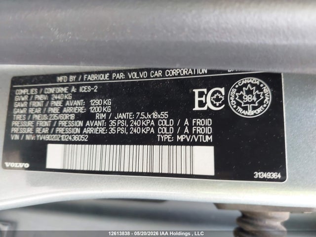 Aukcja sprzedaży 2013 Volvo Xc60 T6/t6 Platinum/t6 Premier Plus/t6 R-design/t6 R-design Platinum/t6 R-design Premier Plus, vin: YV4902DZ1D2436052, numer aukcji: 12613838