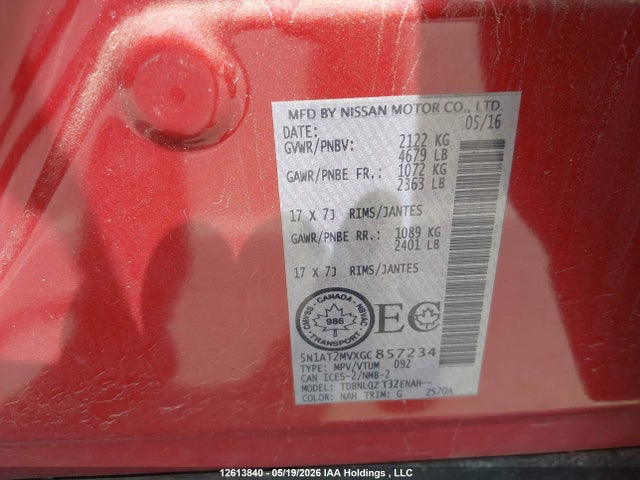 5N1AT2MVXGC857234 Nissan Rogue S/sl Premium/sv