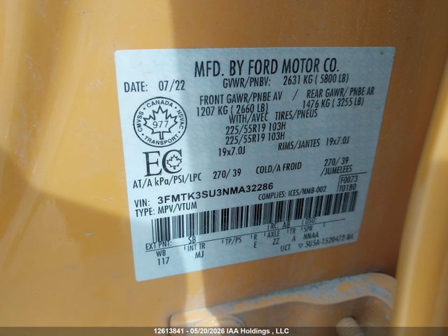 Aukcja sprzedaży 2022 Ford Mustang Mach-e Premium, vin: 3FMTK3SU3NMA32286, numer aukcji: 12613841