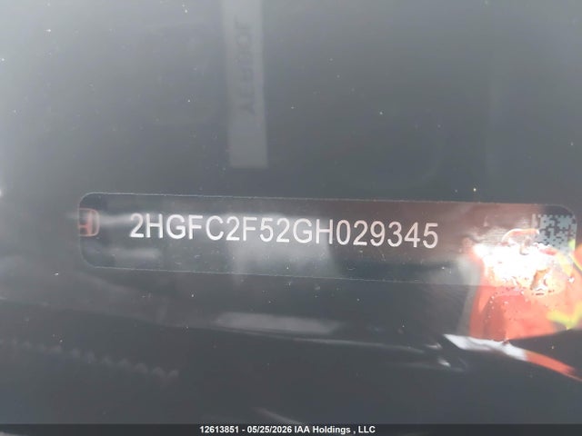 Продажа на аукционе авто 2016 Honda Civic, vin: 2HGFC2F52GH029345, номер лота: 12613851