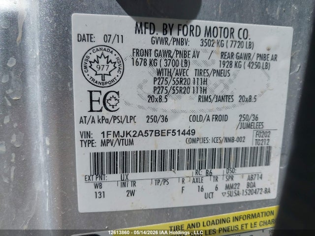 Продажа на аукционе авто 2011 Ford Expedition El Limited, vin: 1FMJK2A57BEF51449, номер лота: 12613860