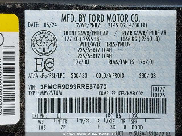 3FMCR9D93RRE97070 Ford Bronco Sport Badlands