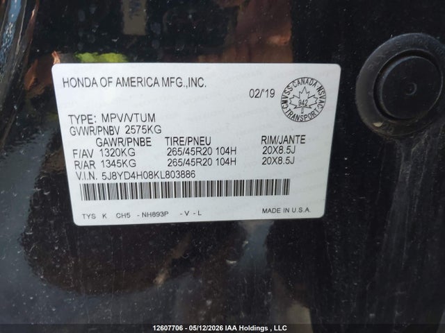 Aukcja sprzedaży 2019 Acura Mdx A-spec/elite, vin: 5J8YD4H08KL803886, numer aukcji: 12607706
