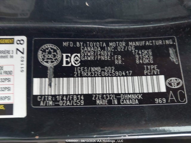 Продаж на аукціоні авто 2006 Toyota Matrix Xr/xrs, vin: 2T1KR32E06C590417, номер лоту: 12588001