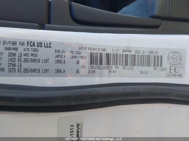 1C4RJFBG3JC269370 Jeep Grand Cherokee Limited