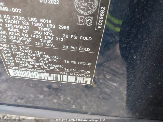 1V2BR2CA0NC520282 Volkswagen Atlas 3.6 Fsi Highline