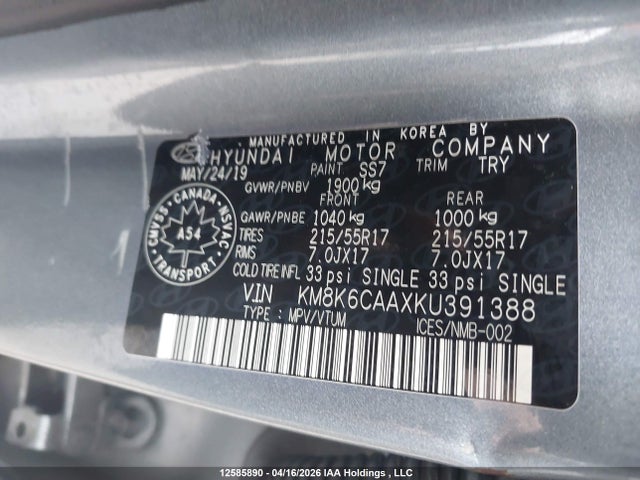 KM8K6CAAXKU391388 Hyundai Kona 2.0l Luxury