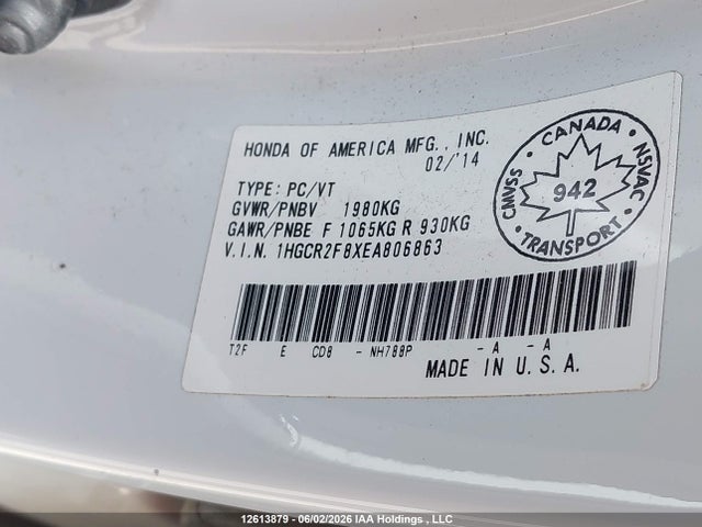 1HGCR2F8XEA806863 Honda ACCORD EXL