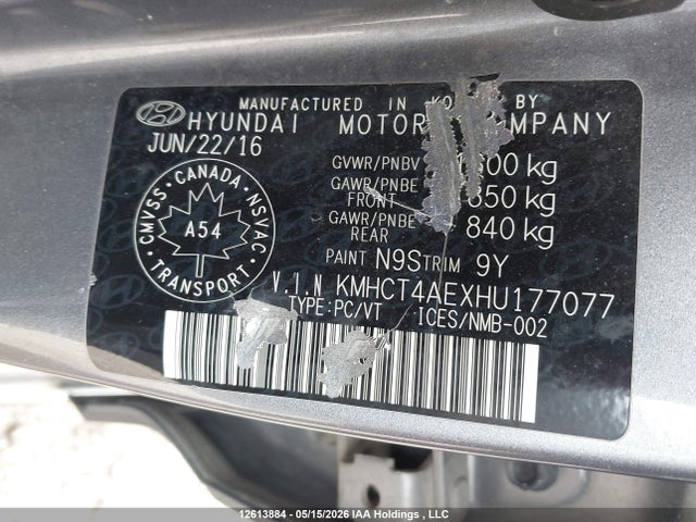 Продаж на аукціоні авто 2017 Hyundai Accent Se, vin: KMHCT4AEXHU177077, номер лоту: 12613884