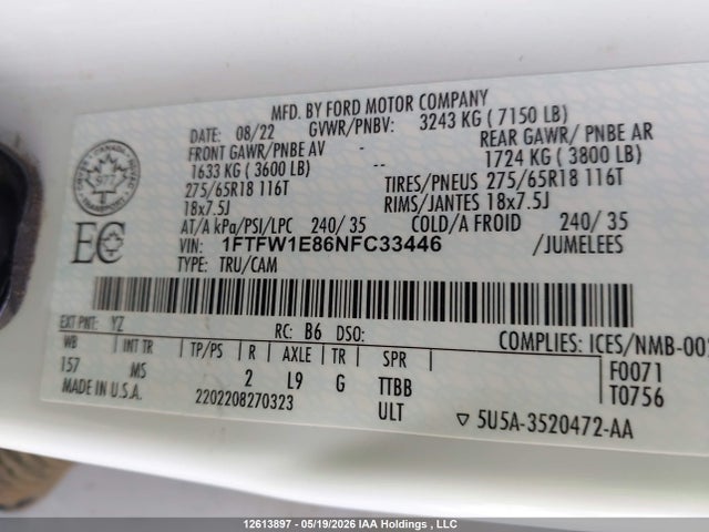 Ford F150 Supercrew 2022 1FTFW1E86NFC33446 Image 19