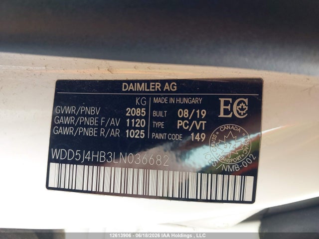 WDD5J4HB3LN036682 Mercedes-Benz CLA