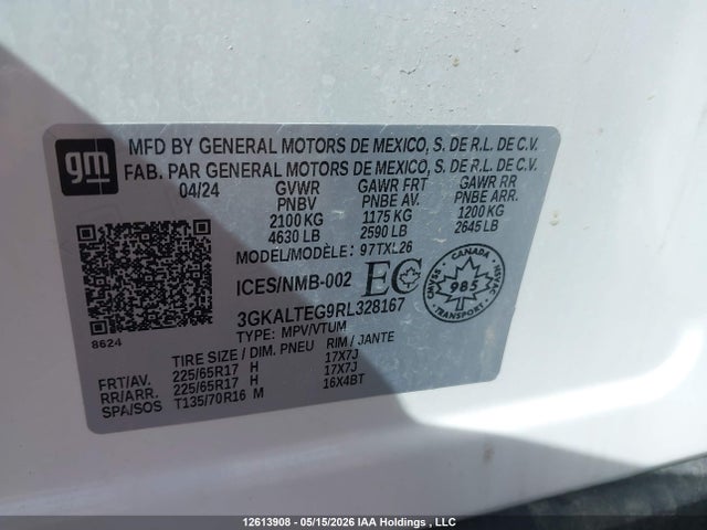 Auction sale of the 2024 Gmc Terrain Sle, vin: 3GKALTEG9RL328167, lot number: 12613908