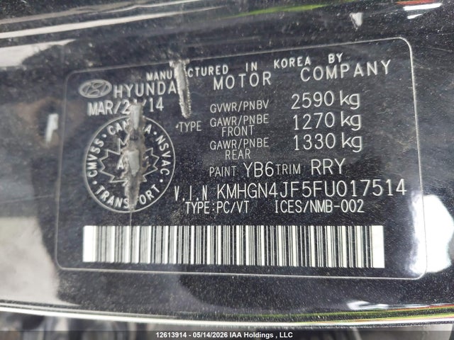 Продаж на аукціоні авто 2015 Hyundai Genesis 5.0l, vin: KMHGN4JF5FU017514, номер лоту: 12613914