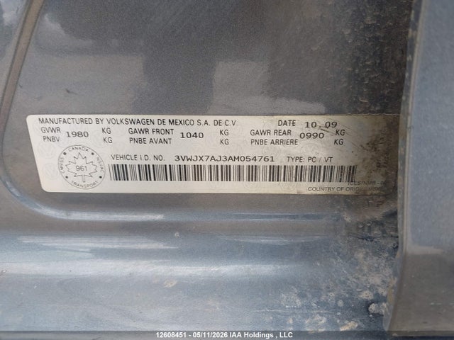 Продаж на аукціоні авто 2010 Volkswagen Jetta 2.5l Comfortline/2.5l Trendline, vin: 3VWJX7AJ3AM054761, номер лоту: 12608451