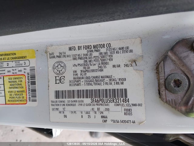 Aukcja sprzedaży 2014 Ford Fusion Se Hybrid, vin: 3FA6P0LU5ER321484, numer aukcji: 12613935