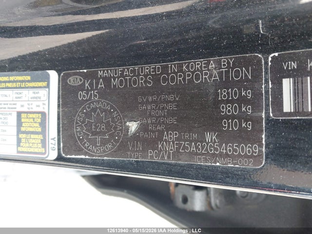 2016 Kia Forte Sx მანქანა იყიდება აუქციონზე, vin: KNAFZ5A32G5465069, აუქციონის ნომერი: 12613940
