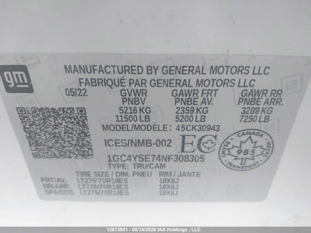 Aukcja sprzedaży 2022 Chevrolet Silverado K3500, vin: 1GC4YSE74NF308305, numer aukcji: 12613941