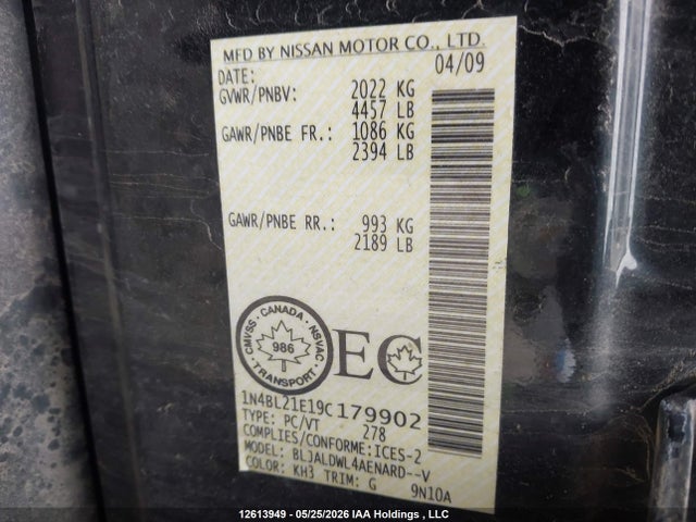 Aukcja sprzedaży 2009 Nissan Altima 3.5 Sl, vin: 1N4BL21E19C179902, numer aukcji: 12613949