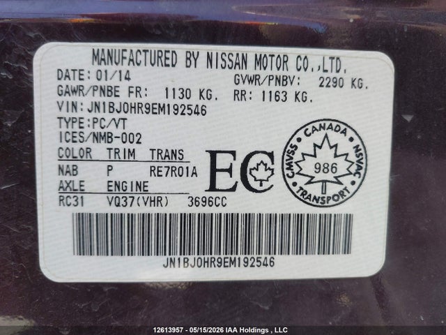 2014 Infiniti Qx50 მანქანა იყიდება აუქციონზე, vin: JN1BJ0HR9EM192546, აუქციონის ნომერი: 12613957