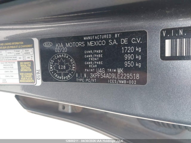 Продажа на аукционе авто 2020 Kia Forte Ex/ex Limited/ex Premium/ex+, vin: 3KPF54AD9LE229518, номер лота: 12600211