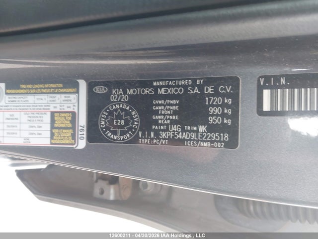 Продажа на аукционе авто 2020 Kia Forte Ex/ex Limited/ex Premium/ex+, vin: 3KPF54AD9LE229518, номер лота: 12600211
