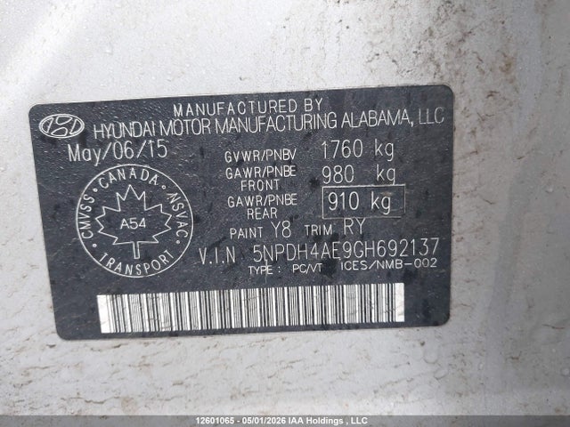 2016 Hyundai Elantra Gl მანქანა იყიდება აუქციონზე, vin: 5NPDH4AE9GH692137, აუქციონის ნომერი: 12601065